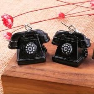 Vintage phone earrings gold plated NEW